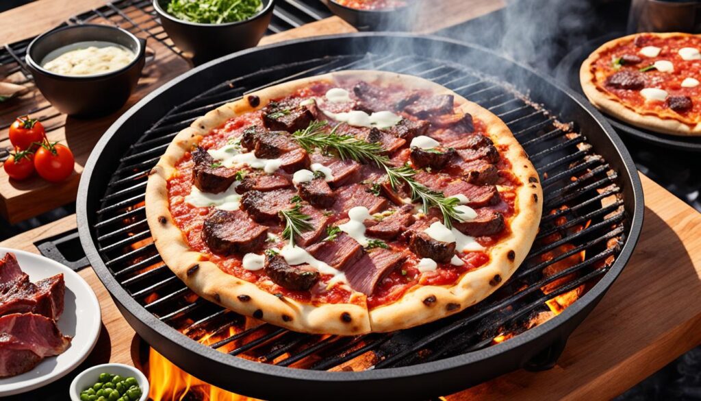 charcoal grilled beef rib pizza